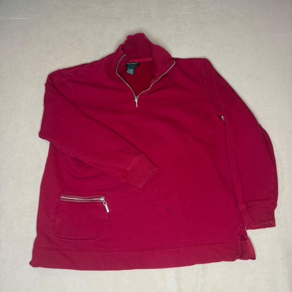 Lauren Ralph Lauren Womens Red Quarter Zip Cotton Sweatshirt Mock Neck Size M